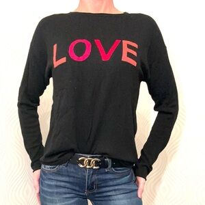 LOVE Black Sweater Long Sleeve Soft Cashmere Stretch Be My Valentine Size Medium